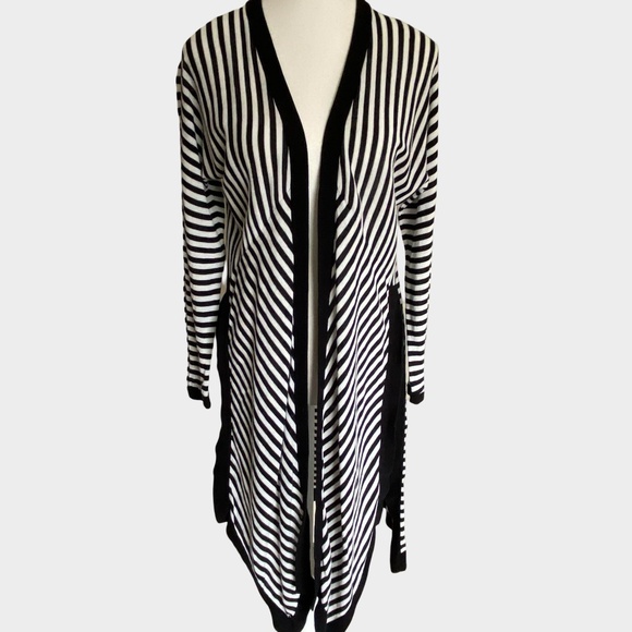 Cabi Black White Cotton Casual Nautical Open Cardigan Lightweight Knit- Sz-S - Picture 1 of 15